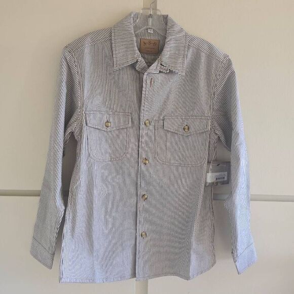 ASD Living Blk/Wht Vtg. Railroad Stripe Long Sleeve Server Shirt, NWT, Sz. S - Picture 2 of 12